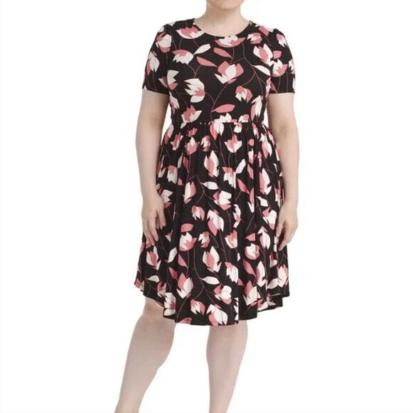 Modcloth black pink floral print short‎ sleeve dress, 1X - Picture 2 of 16